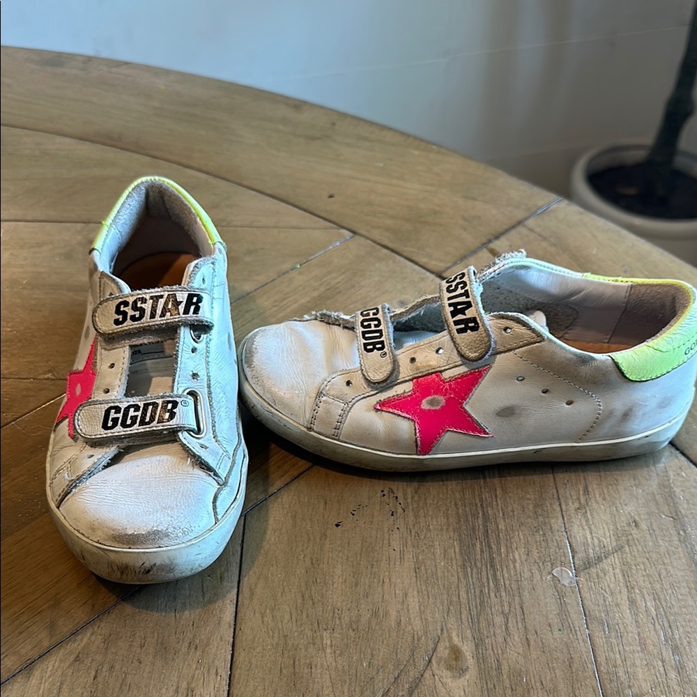 Golden Goose Kids Sneakers - White with Neon Pink Star